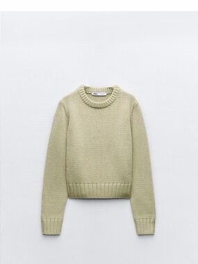 Zara Light Sage Crewneck Knit Sweater